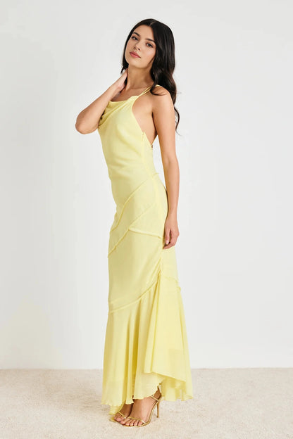 Flowy Mermaid Spaghetti Crisscross Back Ruffled Long Prom Dress