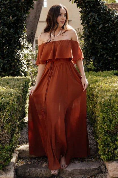 Flowy A-line Off-The-Shoulder Ruffle Sleeve Open-Back Mother Of Bride Dress