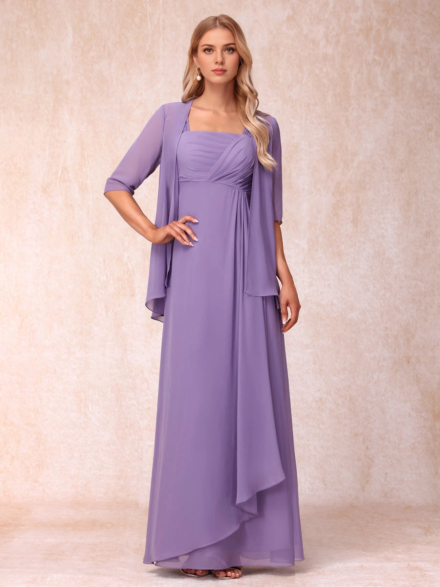 roselledress lavender chiffon two piece mother of bride gown square neck 3/4 sleeve jacket