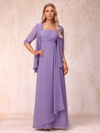 roselledress lavender chiffon two piece mother of bride gown square neck 3/4 sleeve jacket