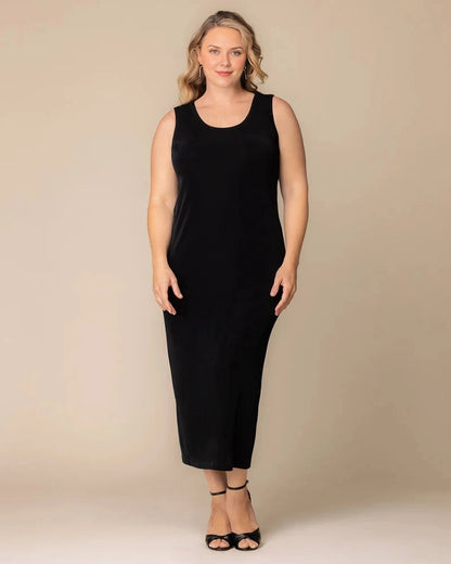 Dusty Blue Velvet Sleeveless Scoop Neck Midi Plus Size Wedding Guest Dress