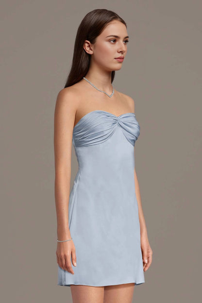 Soft A-Line Strapless Sleeveless Plain Back Mini Bridesmaid Dress