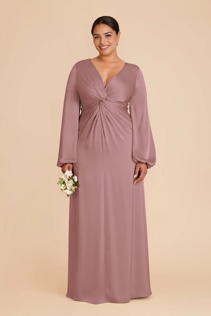 Elegant Plus Size A-Line V-Neck Bishop Sleeve Zipper Back Maxi Bridesmaid Dress