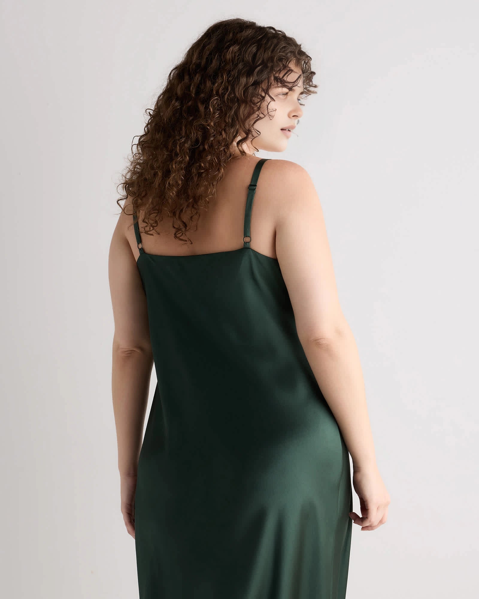 Roselledress plus size emerald green satin slip wedding guest dress back view