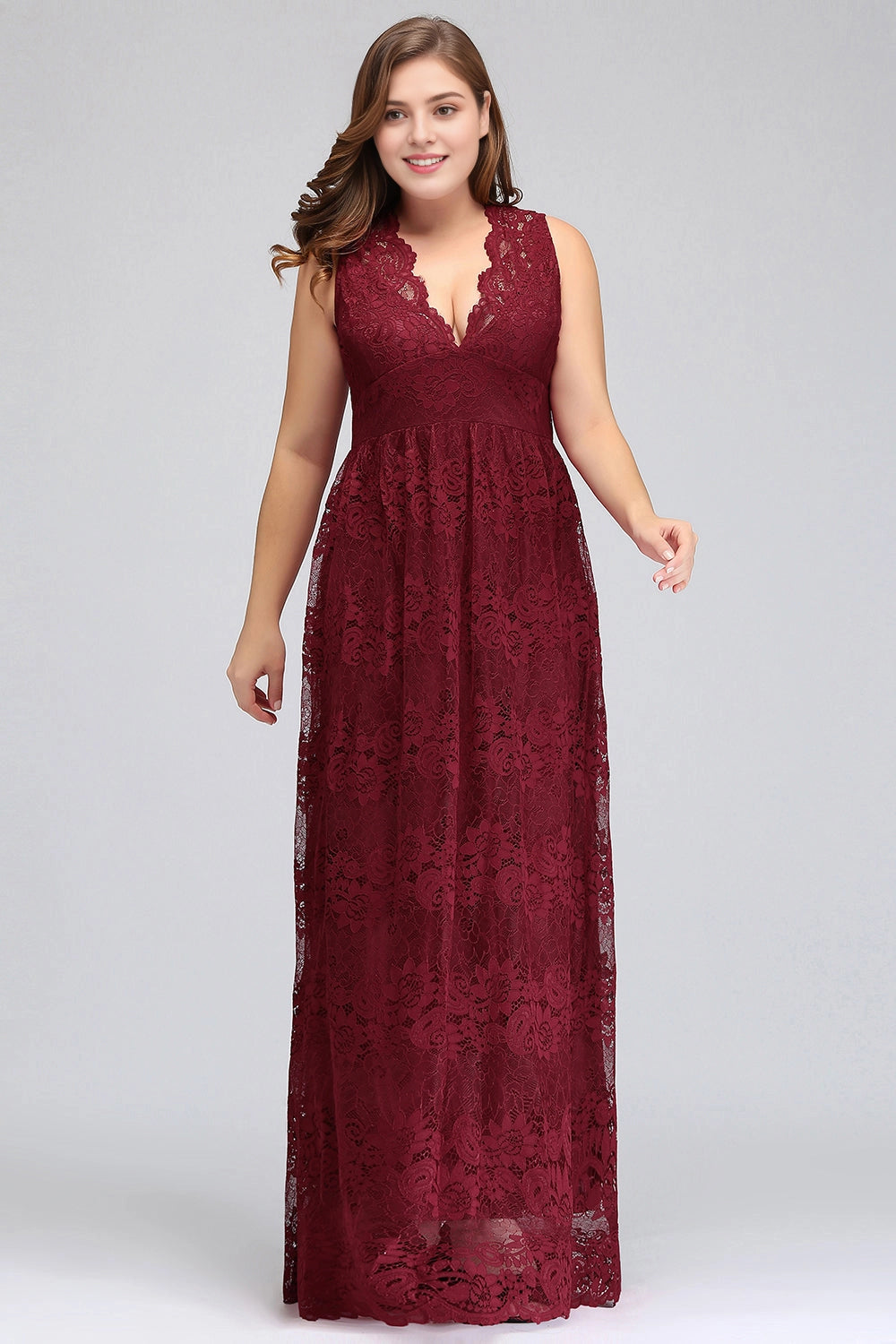 Roselledress Romantic A-Line V-Neck Sleeveless Zipper Back Floor Length Plus Size Mother Of The Bride Dress