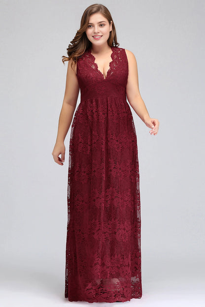 Roselledress Romantic A-Line V-Neck Sleeveless Zipper Back Floor Length Plus Size Mother Of The Bride Dress