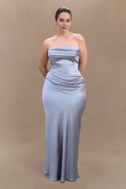 Roselledress Chocolate Brown Plus Size Strapless Draped Long Bridesmaid Dress