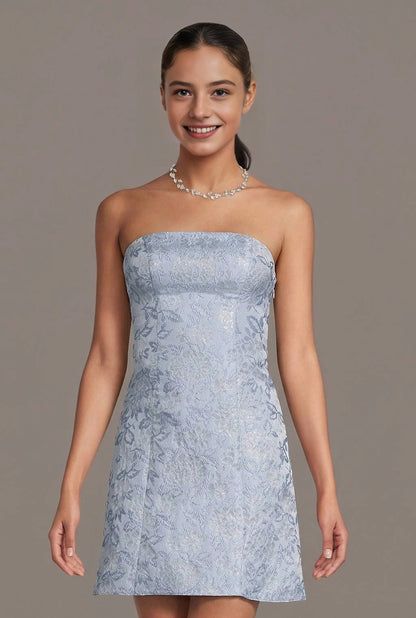 Light Blue A Line Strapless Sleeveless Lace Up Back Mini Homecoming Dress