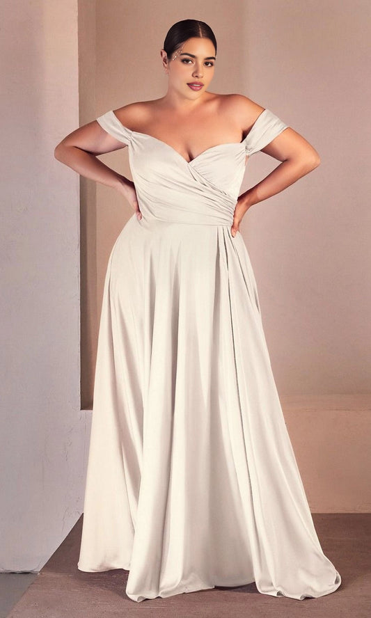 roselledress ivory plus size a-line off shoulder wrap wedding gown stretch fabric for curvy brides