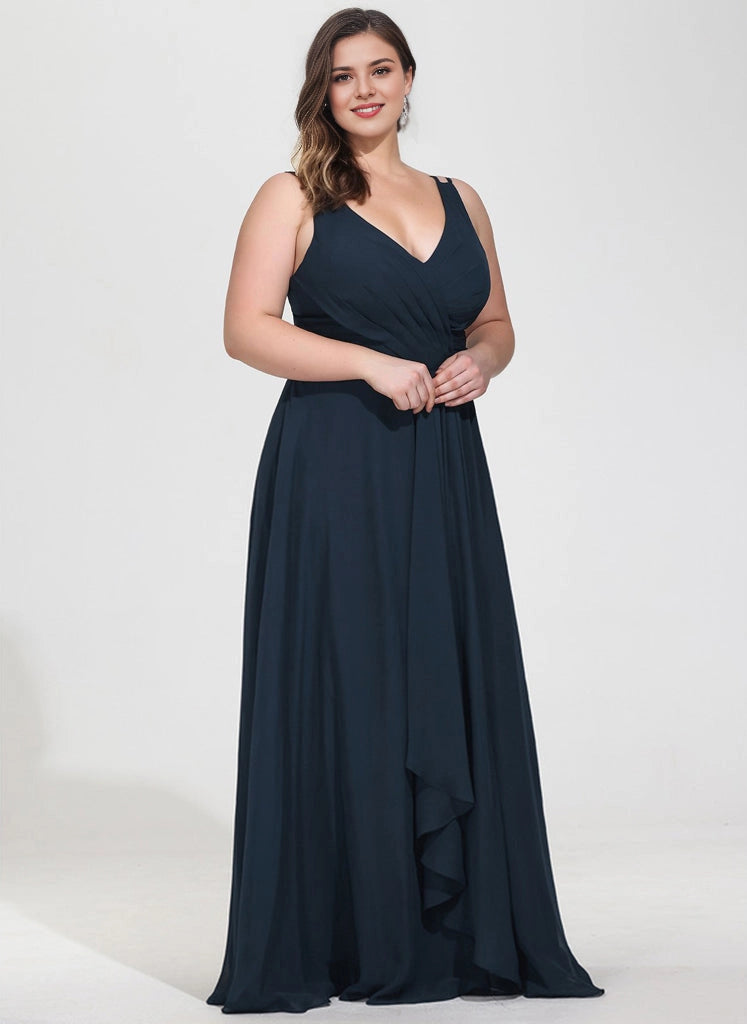 Flowy A-line V-Neck Spaghetti Strap Tie-Back Maxi plus size Mother Of Bride Dress