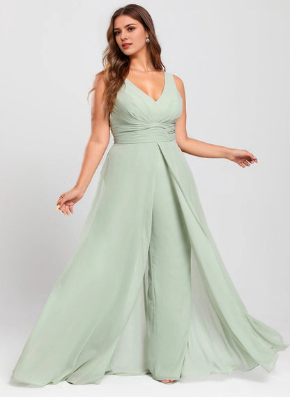 Chic Plus Size  V-Neck Sleeveless V-Back Floor-Length Mother Of Bride Dress