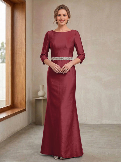 Satin Mermaid Bateau-Neck 3/4-Sleeve Zip-Back Floor-Length plus size Mother Of Bride Dress