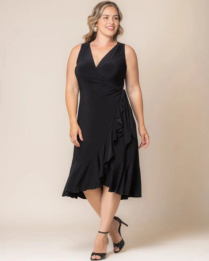 Elegant Sheath V-Neck Sleeveless Closed Back Ruffle Plus Size Wedding Guest Dress