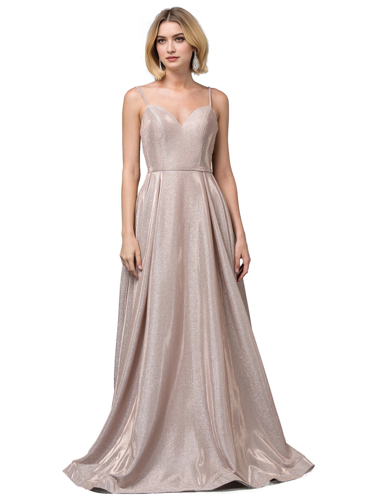 Glitter A Line Sweetheart Spaghetti Strap Zip Back Maxi Prom Dress