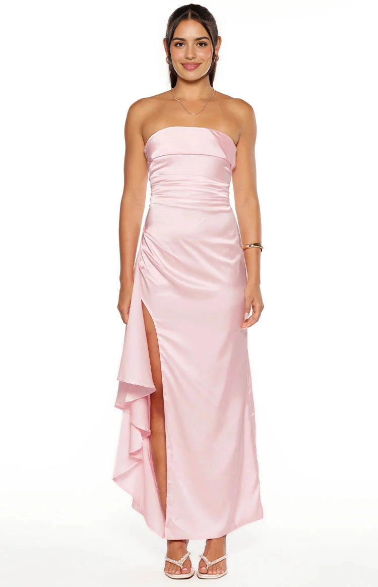 Romantic Column Strapless Plain Back Long Prom Dress
