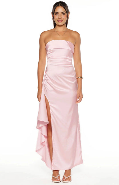 Romantic Column Strapless Plain Back Long Prom Dress