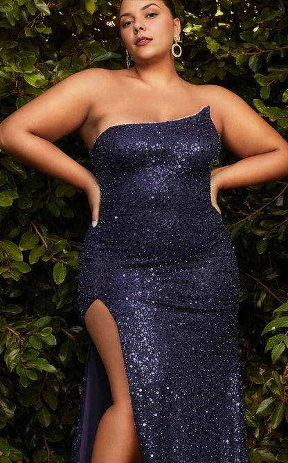 Dazzling Plus Size Mermaid Asymmetrical Sleeveless Lace-Up Back Long Prom Dress