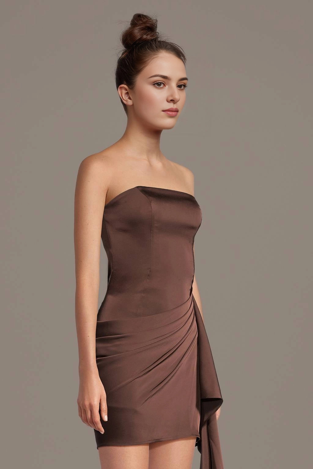 Sleek Bodycon Strapless Draped Plain Back Mini Homecoming Dress