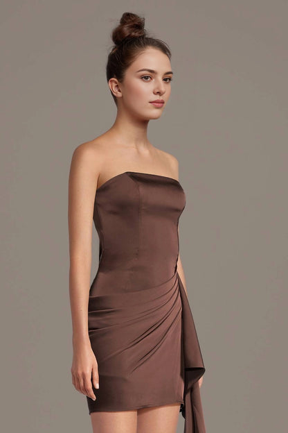Sleek Bodycon Strapless Draped Plain Back Mini Homecoming Dress