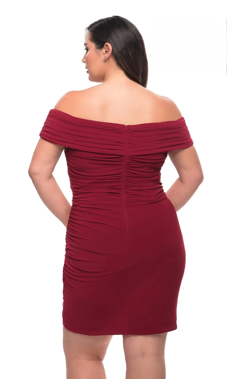 Ruched Bodycon Off-The-Shoulder Zip Back Short Plus Size Homecoming Dress