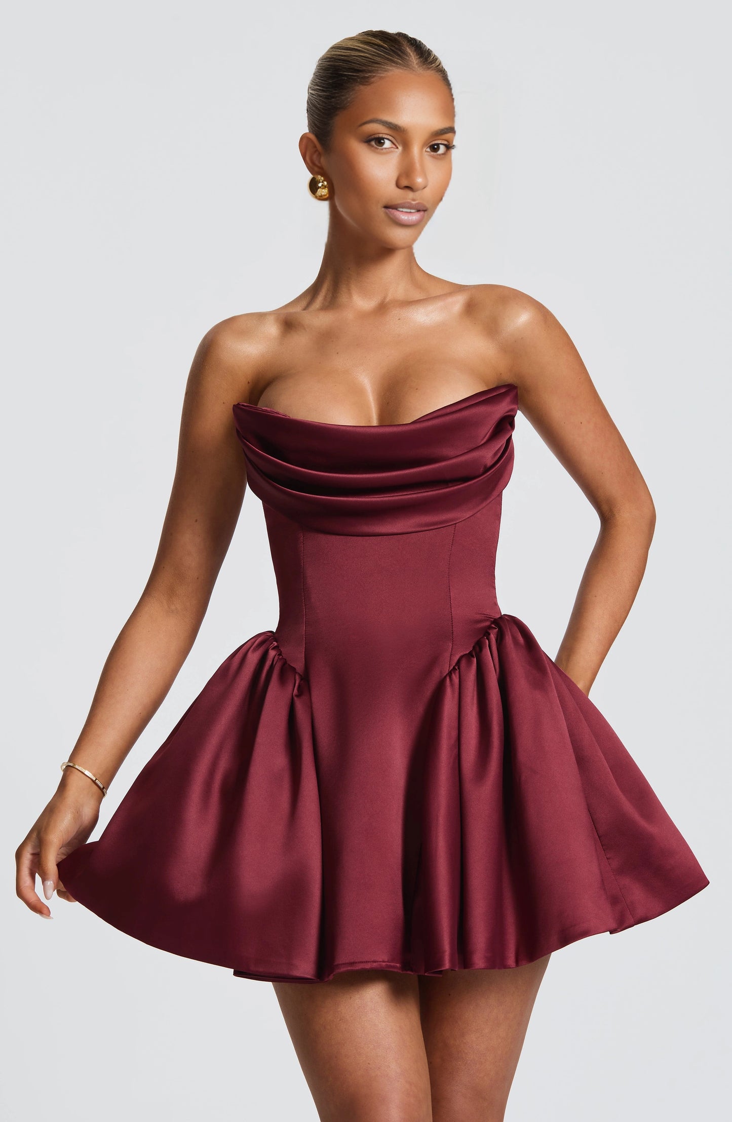 Satin A Line Strapless Sleeveless Lace Up Back Mini hocming dress