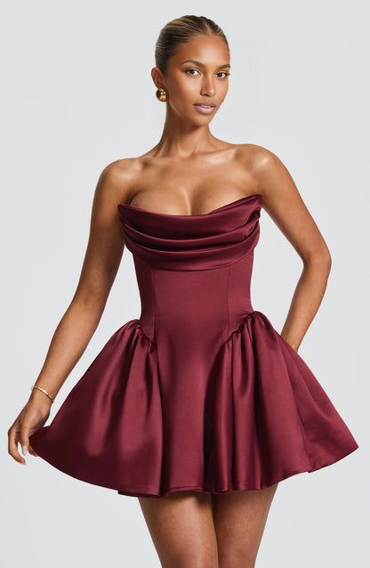 Satin A Line Strapless Sleeveless Lace Up Back Mini hocming dress