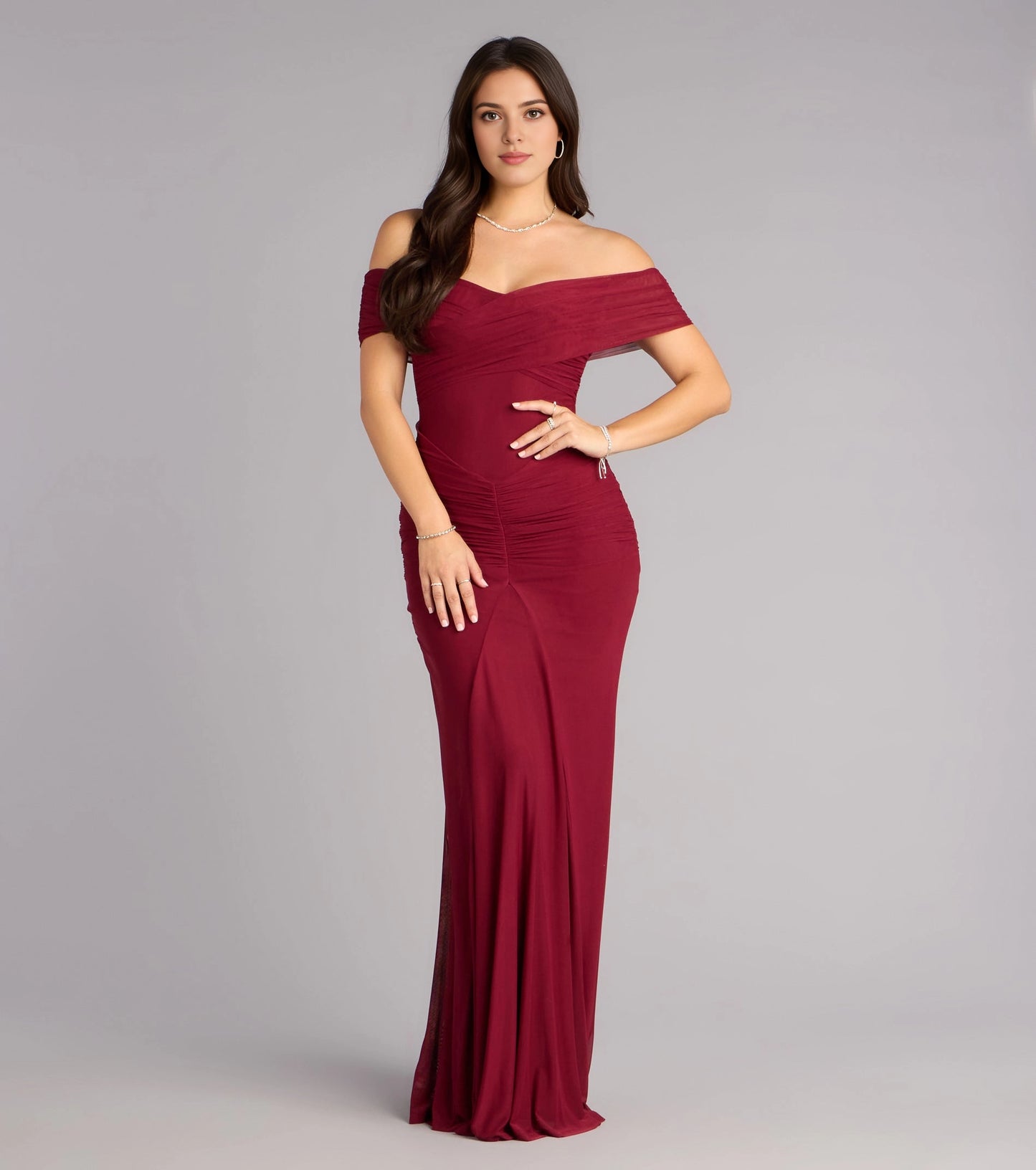 Roselledress Soft Mermaid Off-Shoulder Short-Sleeve Zip-Back Mesh Plus Size Prom Dress