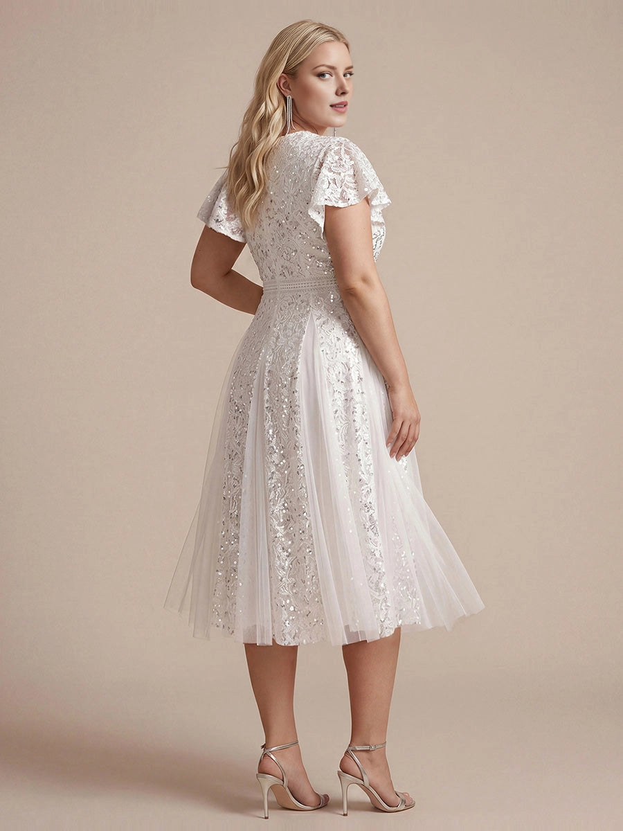 Roselledress sequin lace formal dress solid v back vertical zipper back view