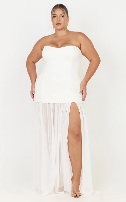 Strapless Chiffon Split Skirt Bodycon Plus Size Wedding Guest Dress