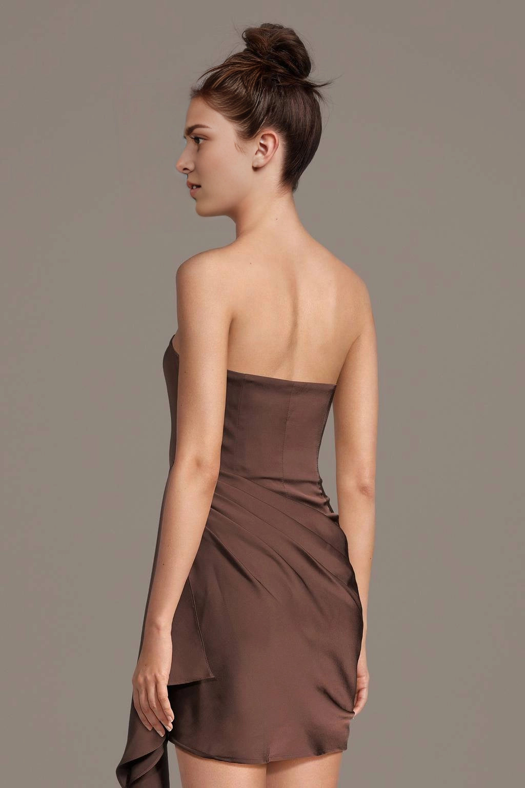 Sleek Bodycon Strapless Draped Plain Back Mini Homecoming Dress