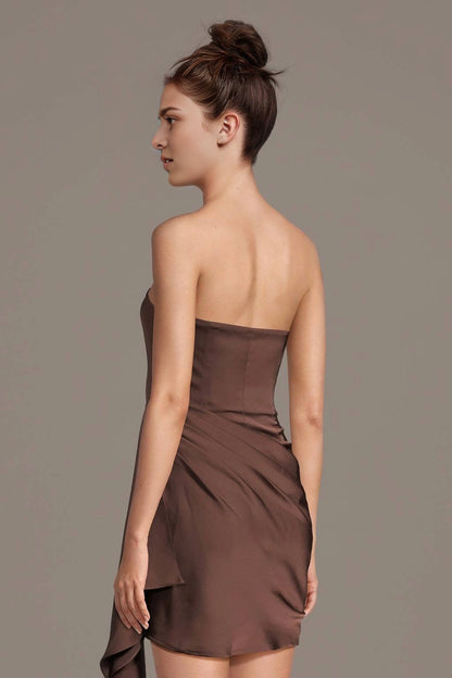 Sleek Bodycon Strapless Draped Plain Back Mini Homecoming Dress