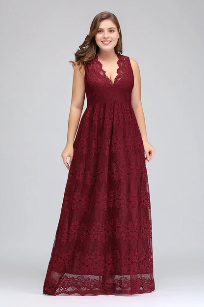 Roselledress Romantic A-Line V-Neck Sleeveless Zipper Back Floor Length Plus Size Mother Of The Bride Dress