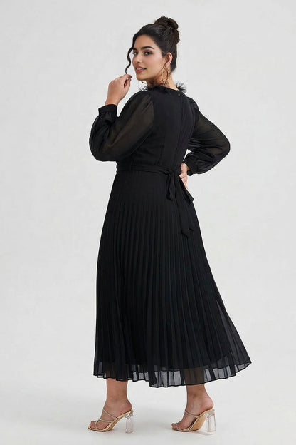 dress plus size black chiffon formal midi dress solid back tie waist ruffle v neck cocktail gown