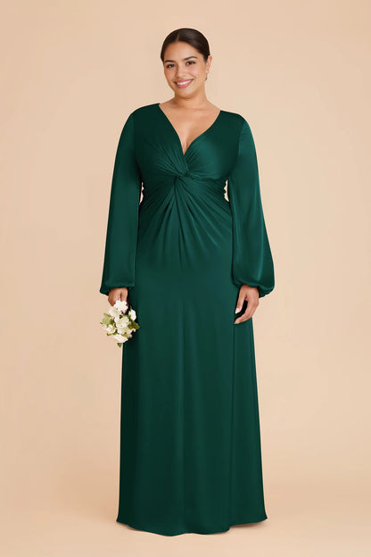 Elegant Plus Size A-Line V-Neck Bishop Sleeve Zipper Back Maxi Bridesmaid Dress