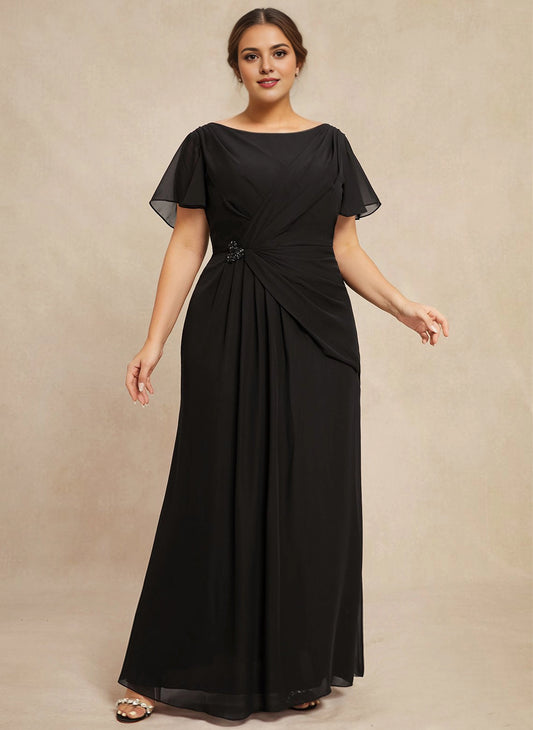 roselledress black plus size formal maxi dress bateau neck flutter sleeve draped chiffon evening gown