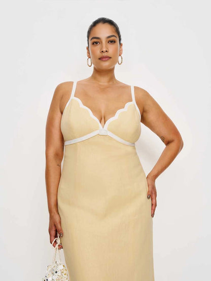 Roselledress Ruffle‑Trim Spaghetti‑Strap Ruched Midi Plus Size Wedding Guest Dress
