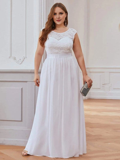 Romantic A-Line Round Cap Sleeve V-Back Sash Waist Floor-Length Plus Size Bridesmaid Dress