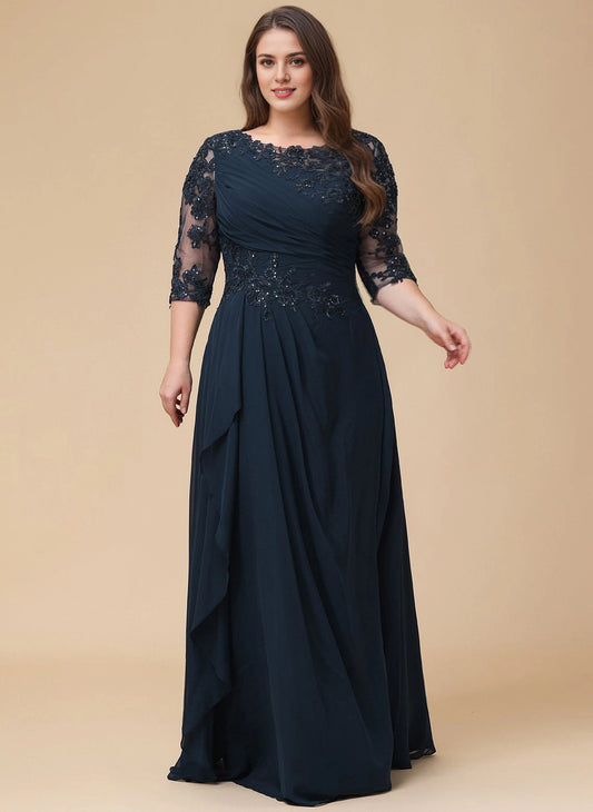 Roselledress navy plus size mother of bride dress lace 3/4 sleeve chiffon formal gown front view
