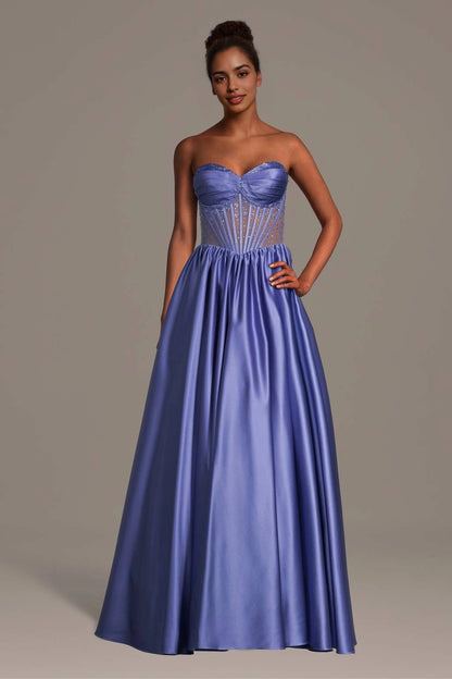 Elegant A-Line Sweetheart Strapless Lace-Up-Back Floor-Length Plus Size Evening Dress