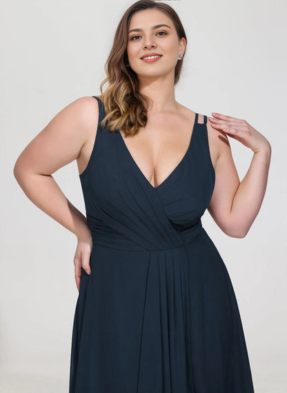 Flowy A-line V-Neck Spaghetti Strap Tie-Back Maxi plus size Mother Of Bride Dress
