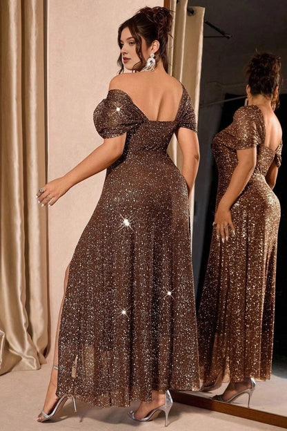 Glamorous Plus Size Sheath Off-the-Shoulder Long Evening Dress