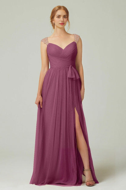 Plus Size Romantic A-Line Sweetheart Sleeveless Illusion Back Long Beaded Bridesmaid Dress