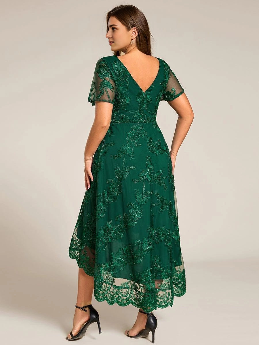 roselledress curvy emerald formal dress deep v back zipper embroidered lace evening dress