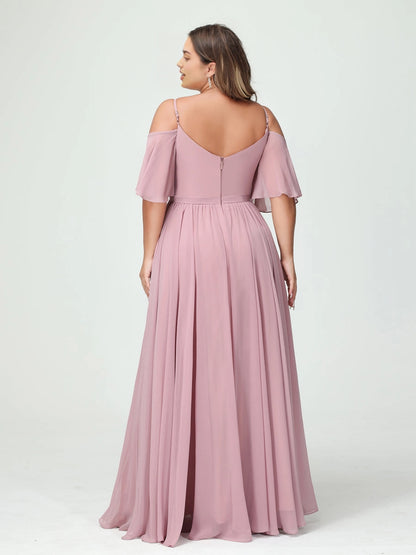 roselledress curvy blush bridesmaid dress modest v open back adjustable strap zipper church bridal long dress