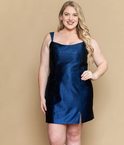 Sparkly Plus Size Sheath Square Neck Short Rhinestone Homecoming Dress