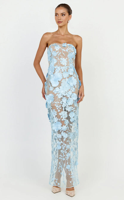 Mermaid Strapless Back Zipper 3D Floral Mesh Plus Size Wedding Guest Dress