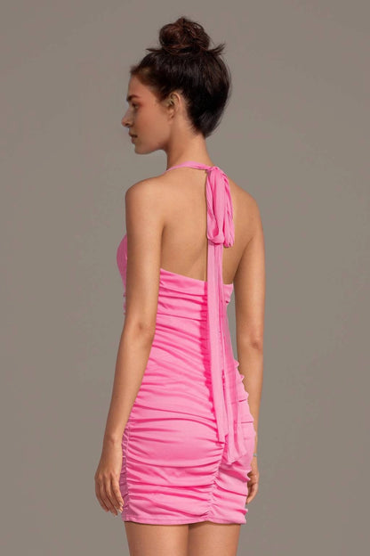 Vibrant Bodycon Square Halter Tie Back Mini Homecoming Dress