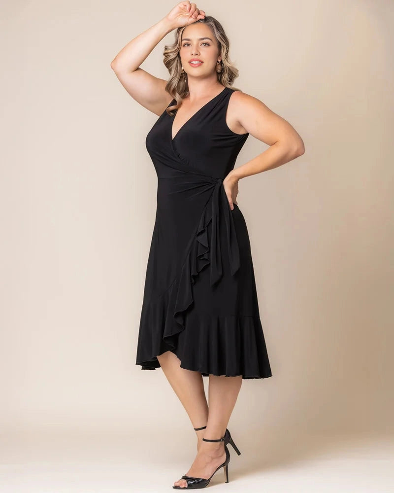 Elegant Sheath V-Neck Sleeveless Closed Back Ruffle Plus Size Wedding Guest Dress