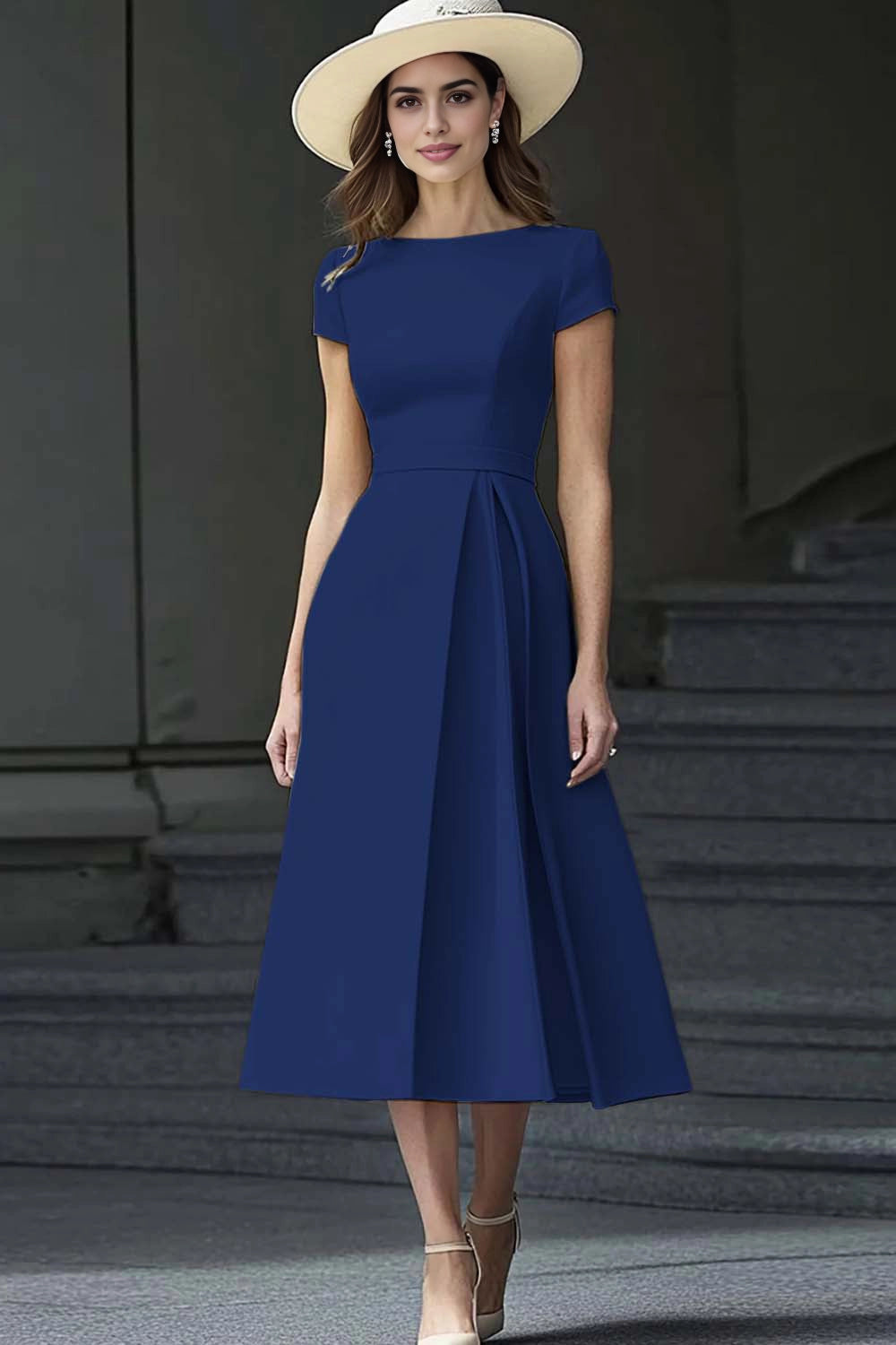 Elegant Plus-Size A-Line Round-Neck Short-Sleeve Closed-Back Mother of the Bride Dress