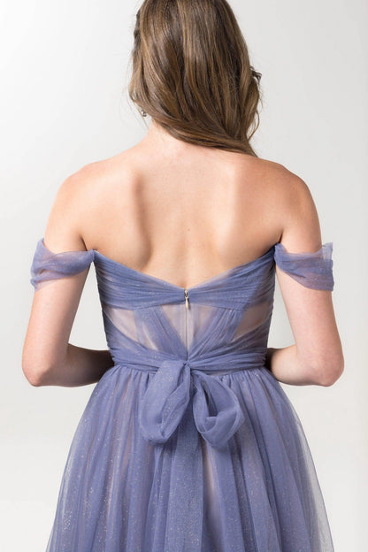 Plus Size Romantic A-Line Sweetheart Off Shoulder Bow Back Long Bridesmaid Dress
